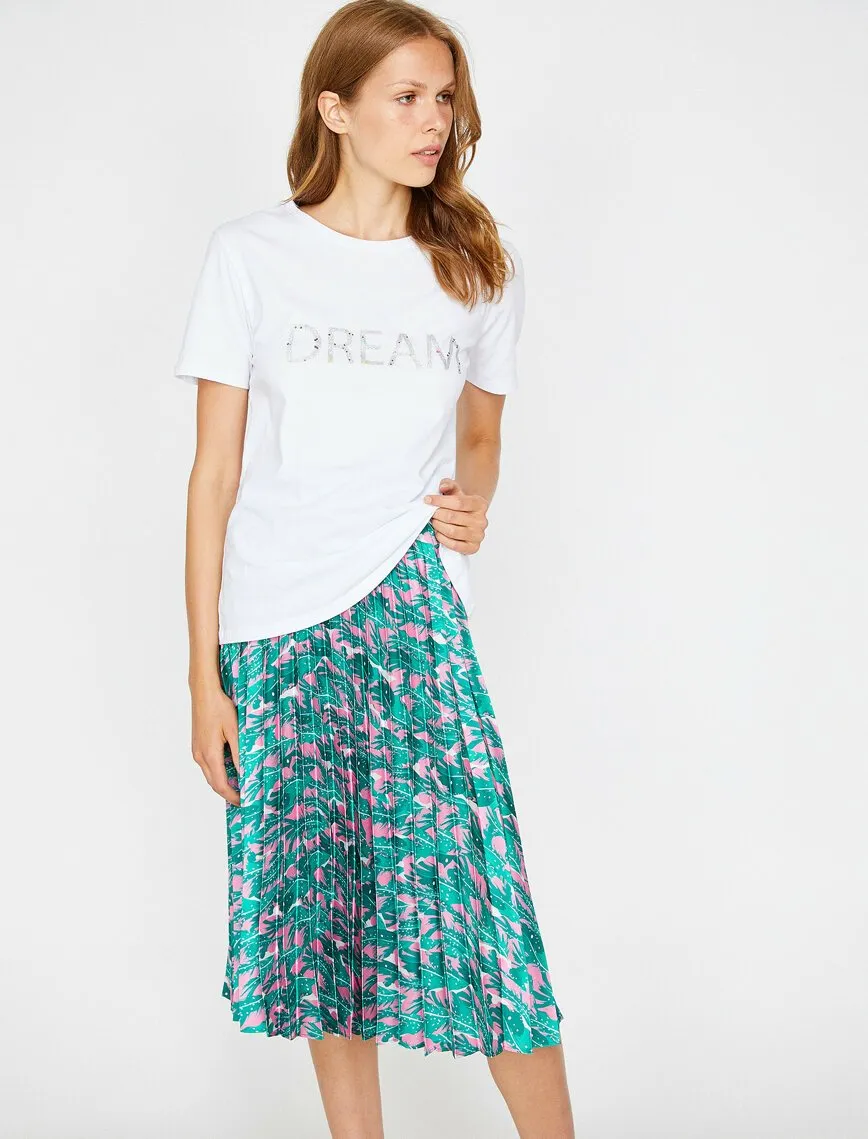 12208 Green Pleated Midi Skirt