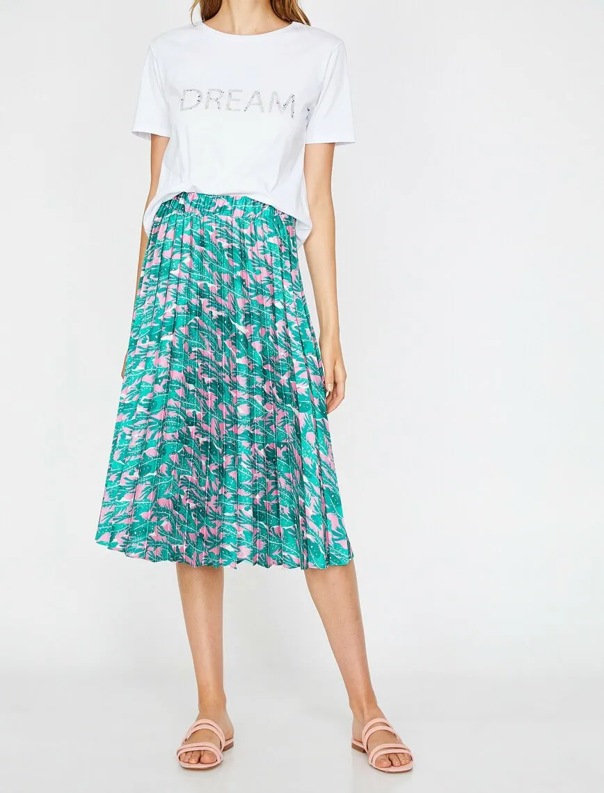 12208 Green Pleated Midi Skirt