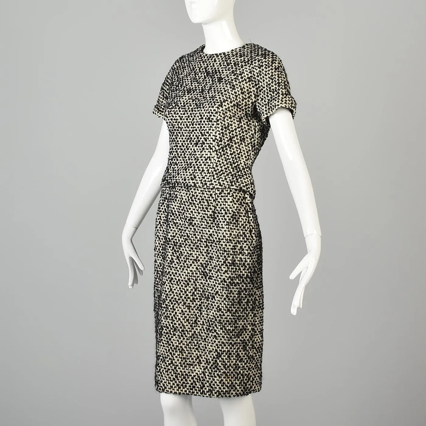 1960s Four Piece Tweed Set with Top, Skirt, Jacket, and Coat