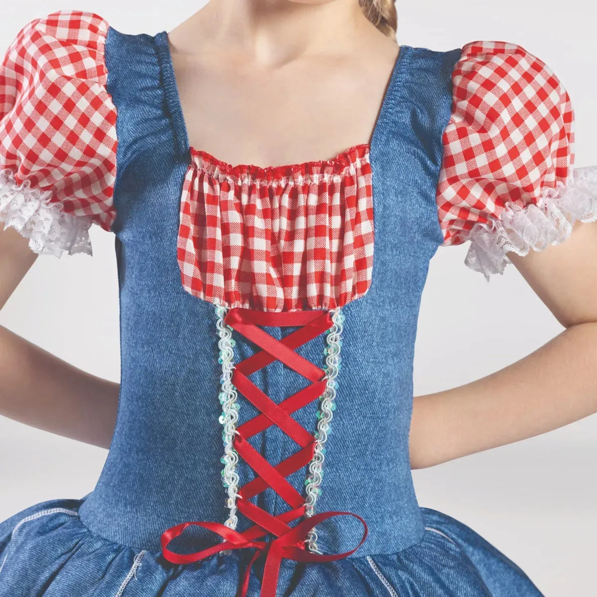 1st Position Gingham/Denim Tutu with Lacing Detail and Lace Trim