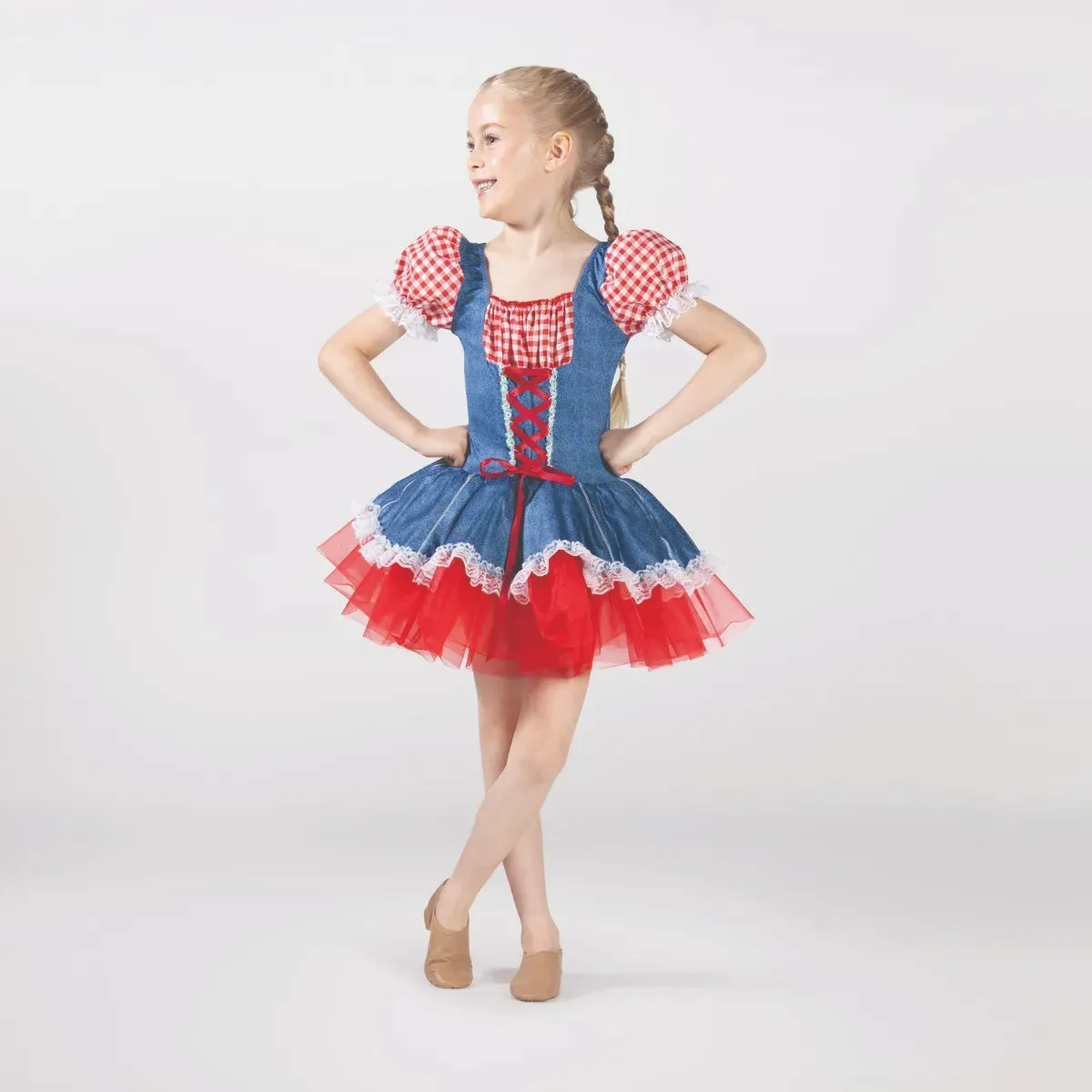 1st Position Gingham/Denim Tutu with Lacing Detail and Lace Trim