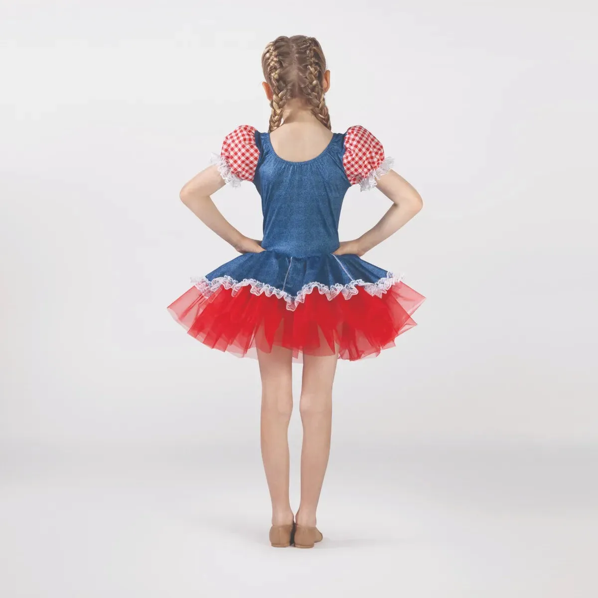 1st Position Gingham/Denim Tutu with Lacing Detail and Lace Trim