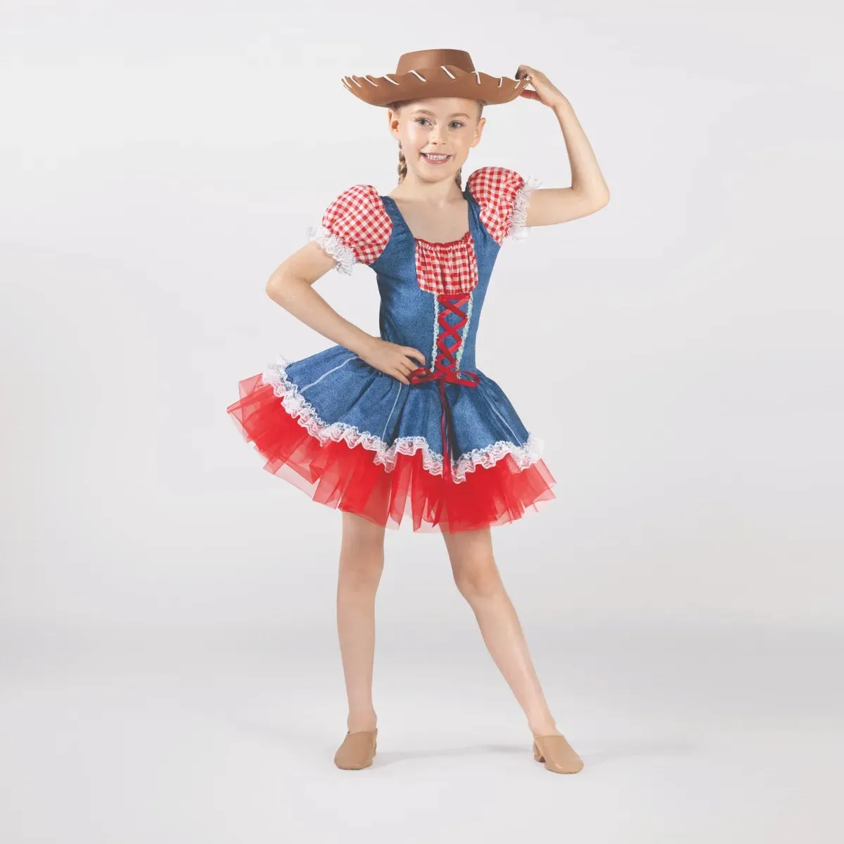1st Position Gingham/Denim Tutu with Lacing Detail and Lace Trim
