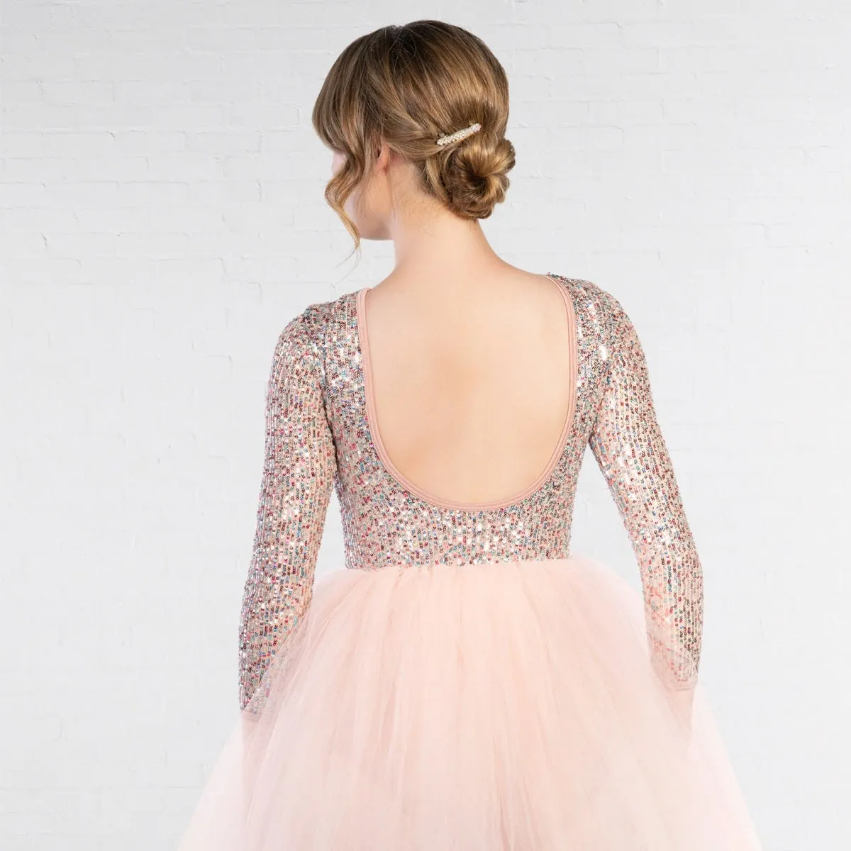 1st Position Sequin Long Sleeved Low Back Ballet Dress