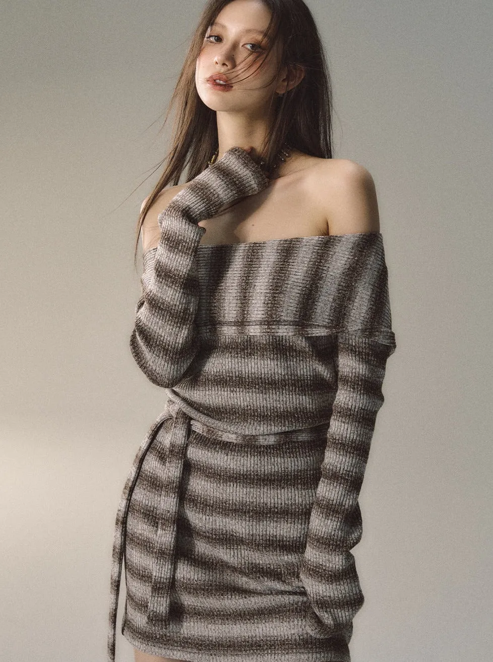 2Wey Knit Border Mode Slim Wan Piece   Knit Scarf