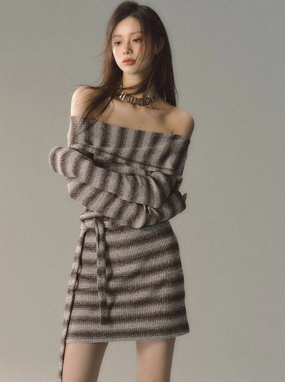 2Wey Knit Border Mode Slim Wan Piece   Knit Scarf