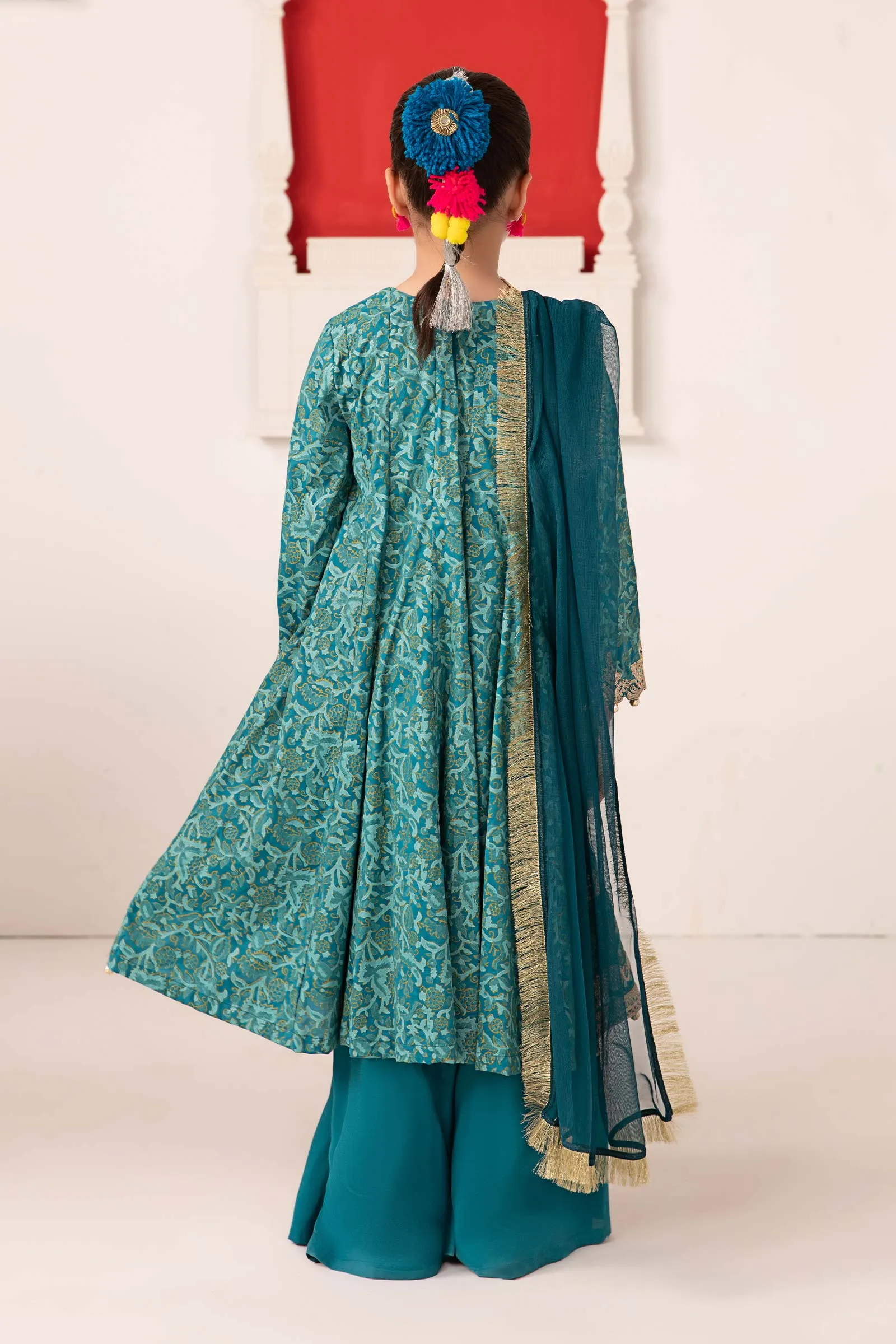 3 Piece Printed Raw Silk Suit | MKS-EA24-05