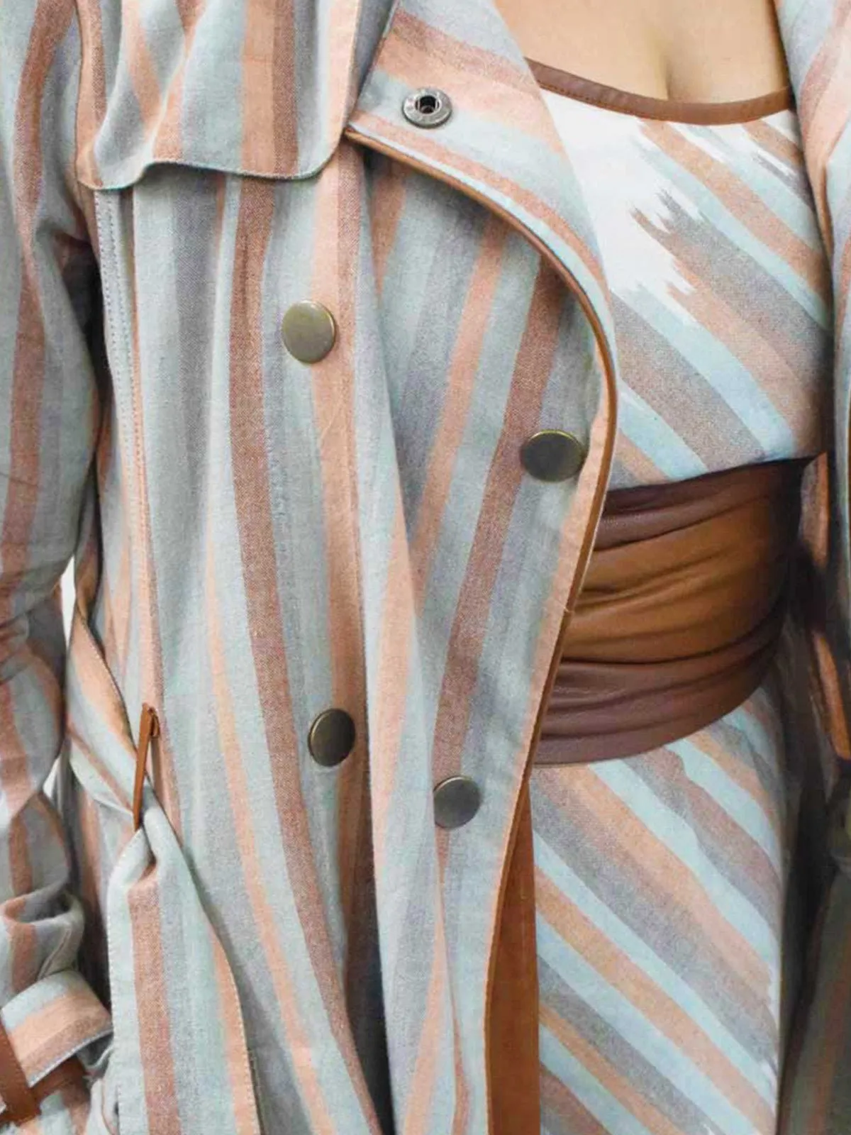 Andhra Ikat Trench Cream and Brown
