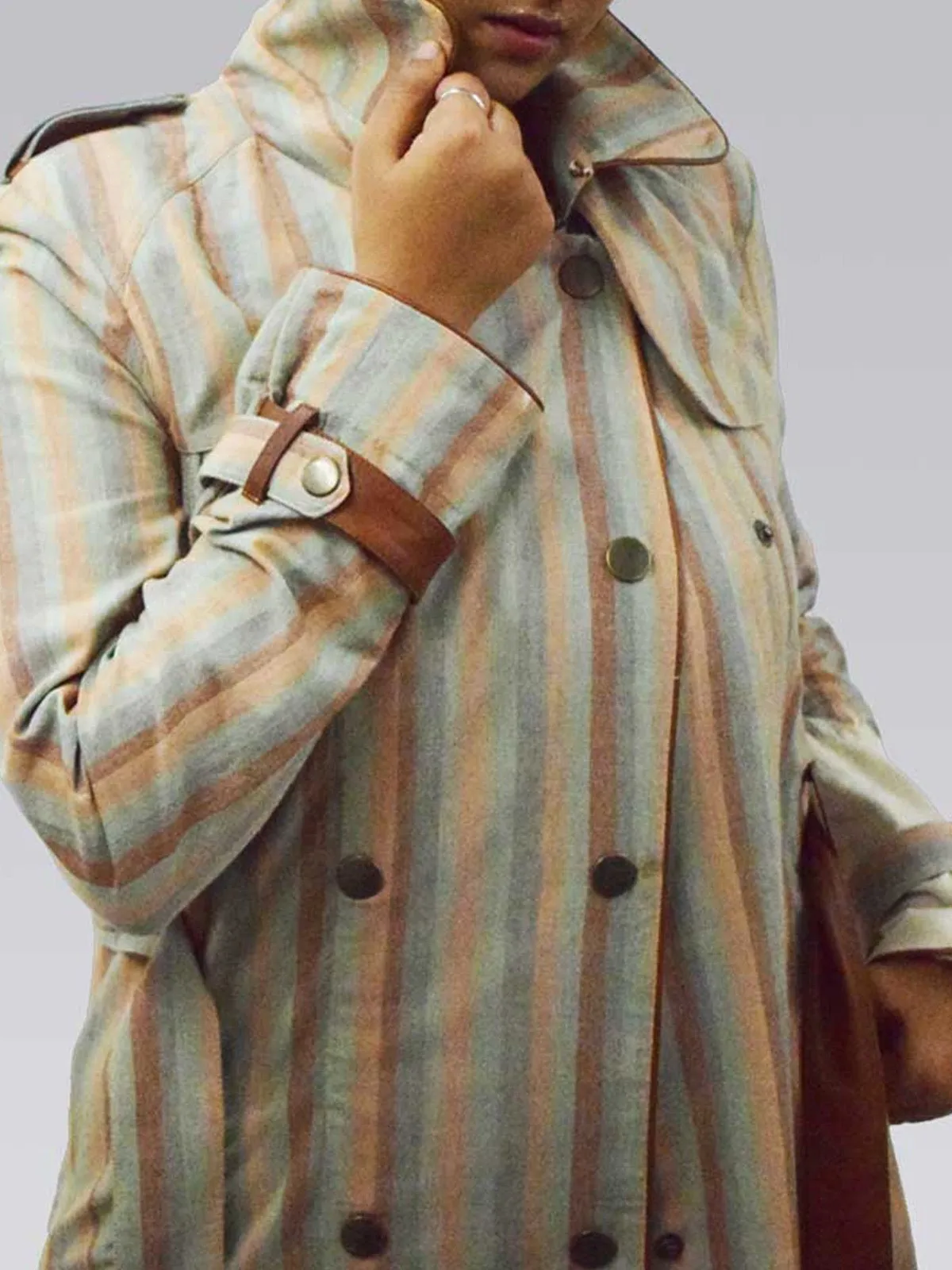 Andhra Ikat Trench Cream and Brown