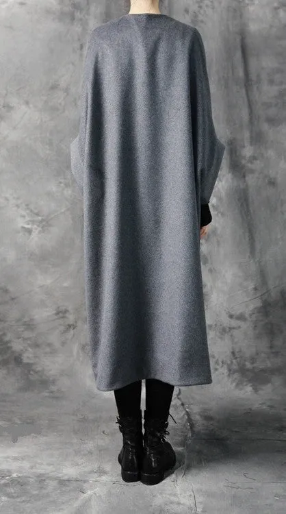 Avangarde Women Coat / Oversized Overlong Wool Long Sleeve Minimalist Style