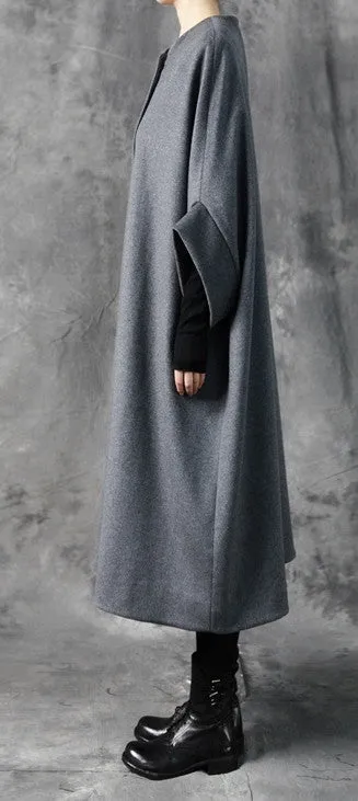 Avangarde Women Coat / Oversized Overlong Wool Long Sleeve Minimalist Style