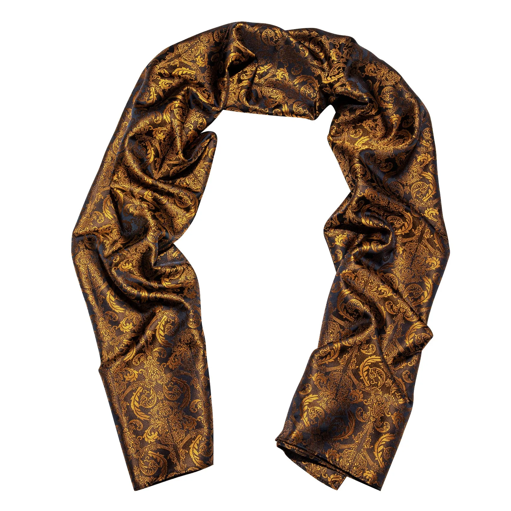 Barry Wang Silk scarf Luxury Black Gold Paisley Scarf