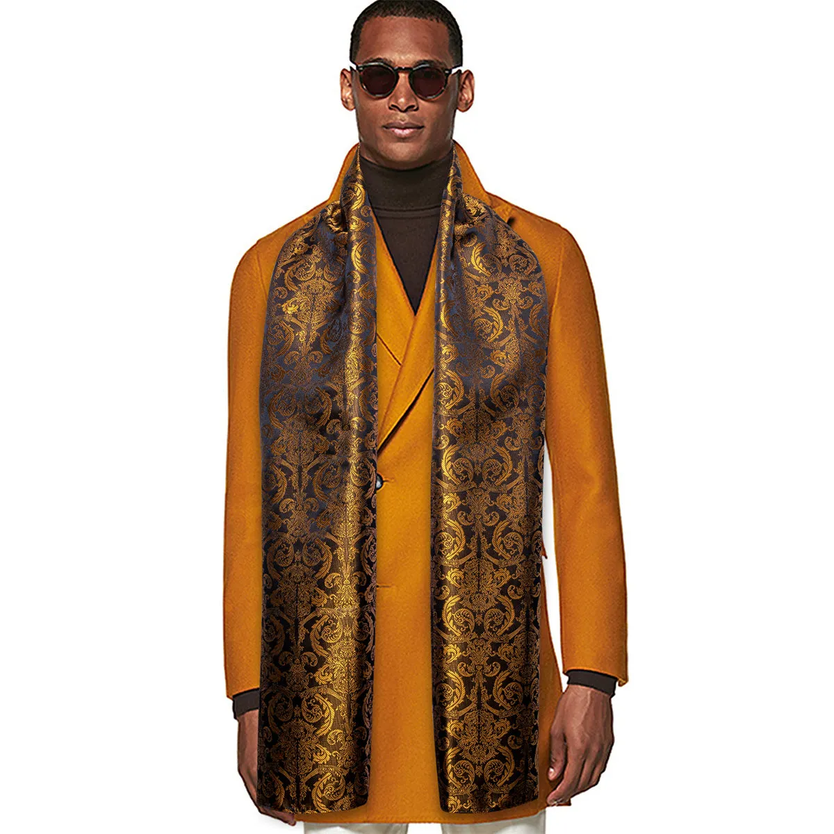Barry Wang Silk scarf Luxury Black Gold Paisley Scarf