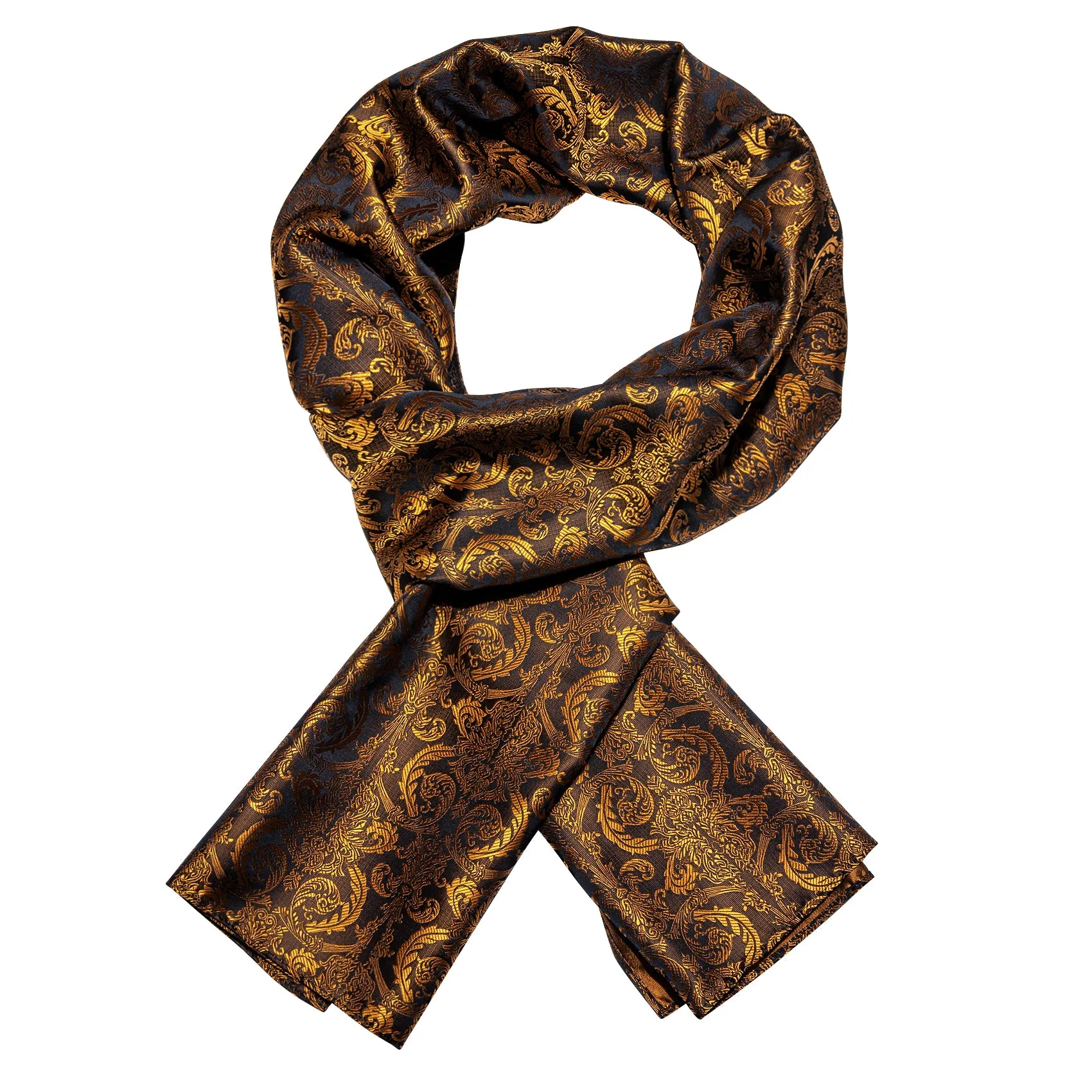 Barry Wang Silk scarf Luxury Black Gold Paisley Scarf