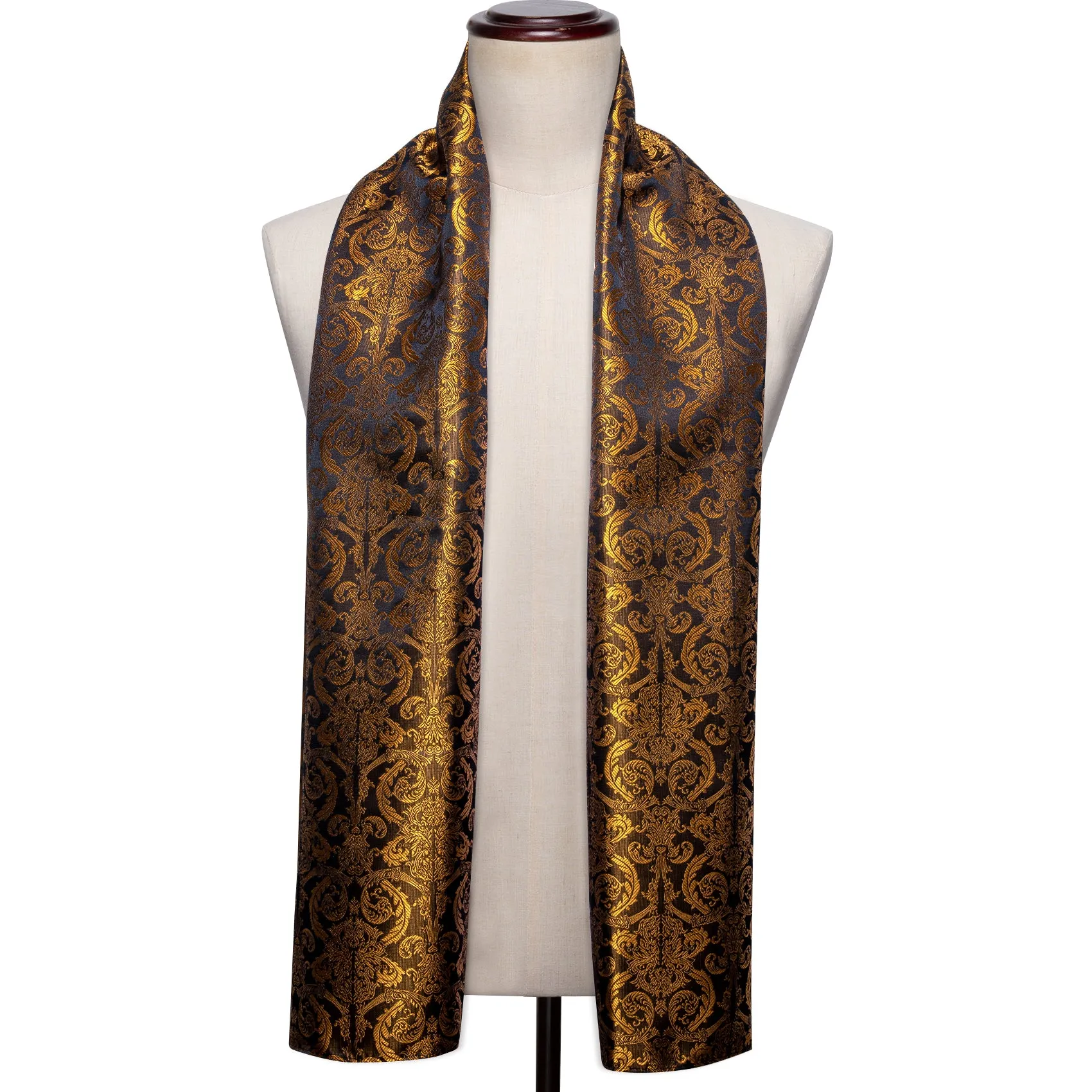 Barry Wang Silk scarf Luxury Black Gold Paisley Scarf