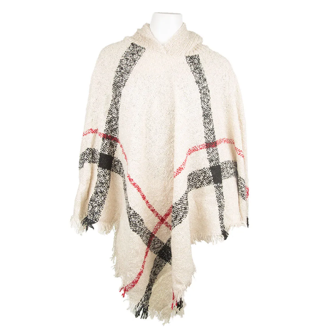 Beige Plaid Turtleneck Poncho