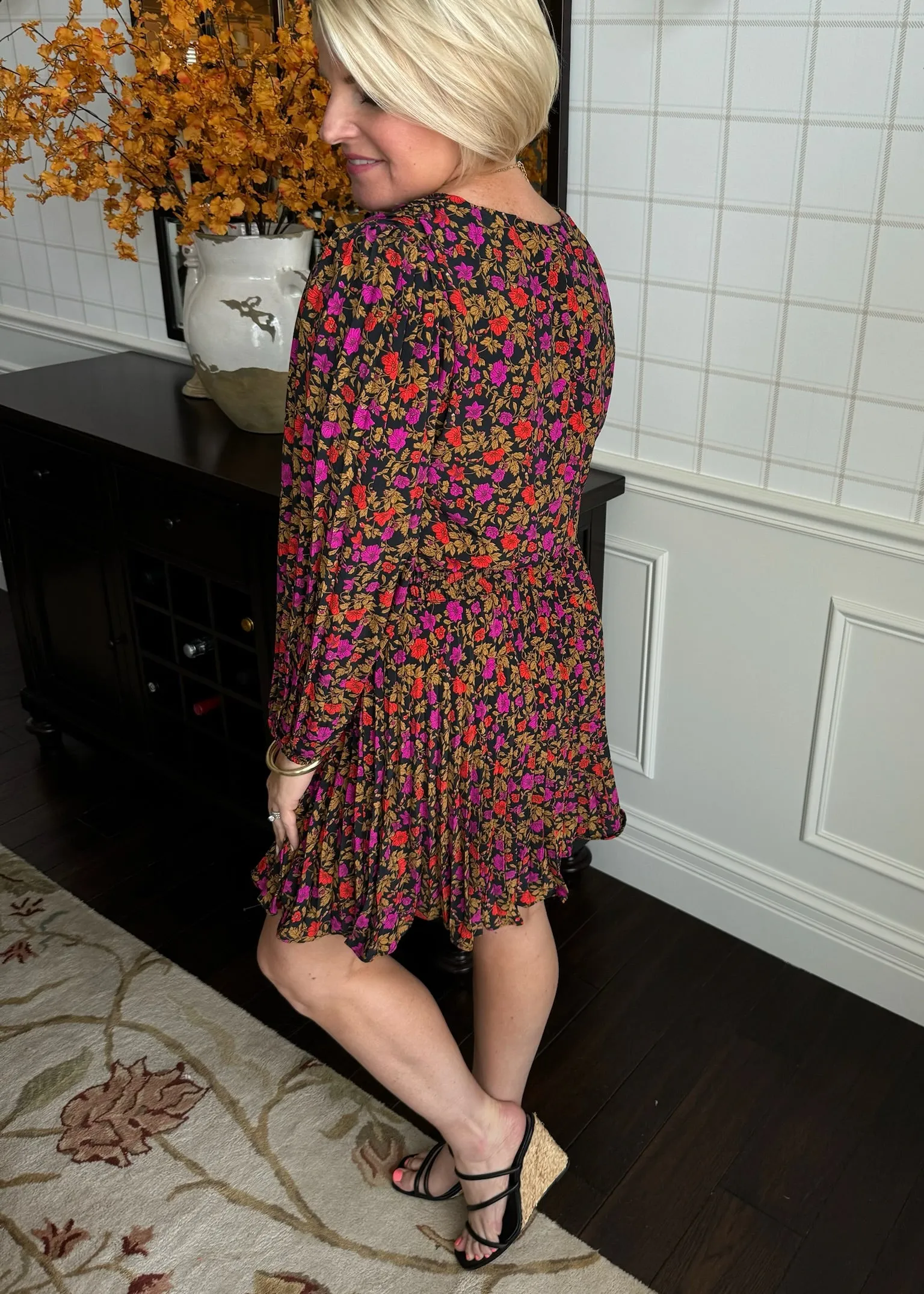 Black & Magenta Floral Dress