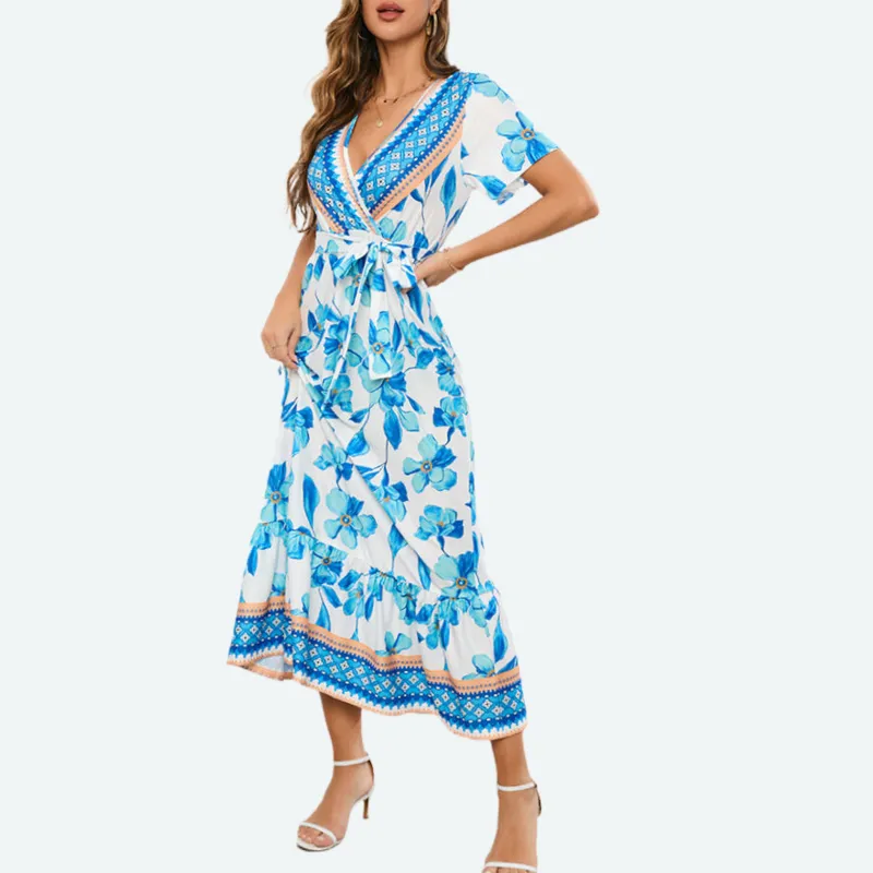Blue Floral Dress Maxi with Floral Print