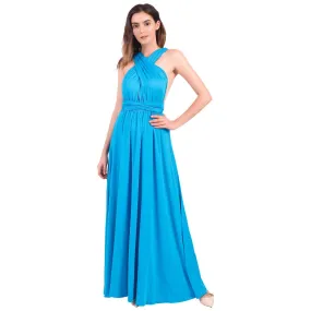 Blue Ladies Solid Cocktail Off Shoulder Wedding Bridesmaid Evening Long Maxi Dress - IBTOM CASTLE