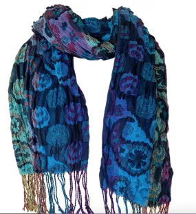 Blue Purple Textured  Squares Scarf