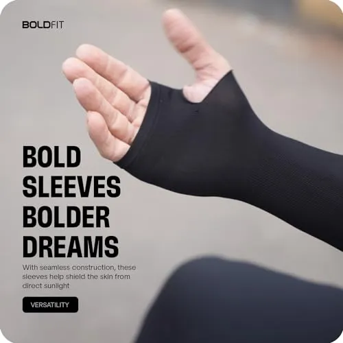 Boldfit Arm Sleeves Unisex UV Protection Hand - Sun Protection Sleeves Arm Sleeves for Women for Running Hand Cover Sleeves for Bike Riding - Nylon Black & White 2 Pair