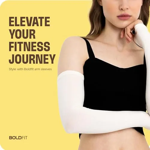 Boldfit Arm Sleeves Unisex UV Protection Hand - Sun Protection Sleeves Arm Sleeves for Women for Running Hand Cover Sleeves for Bike Riding - Nylon Black & White 2 Pair