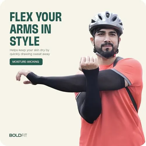 Boldfit Arm Sleeves Unisex UV Protection Hand - Sun Protection Sleeves Arm Sleeves for Women for Running Hand Cover Sleeves for Bike Riding - Nylon Black & White 2 Pair