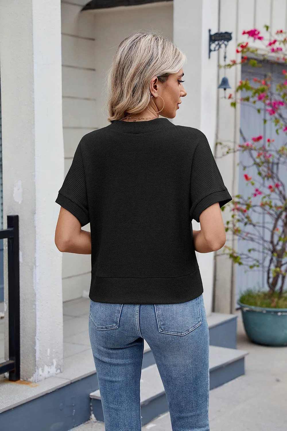 Button Short Sleeve Top Cardigan V-Neck