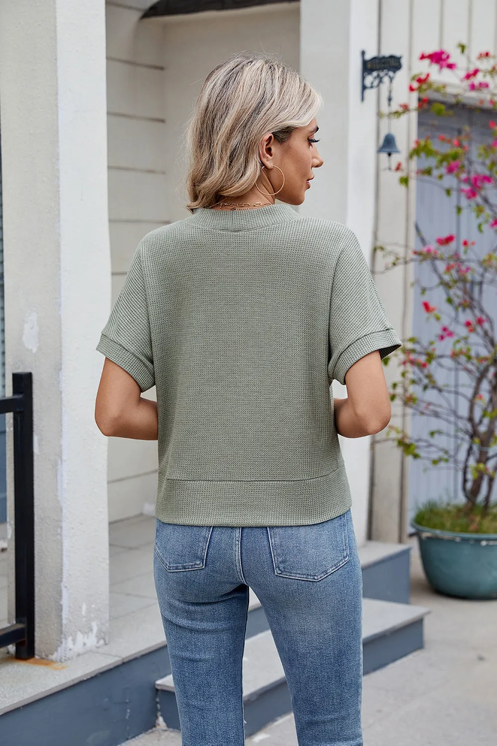 Button Short Sleeve Top Cardigan V-Neck