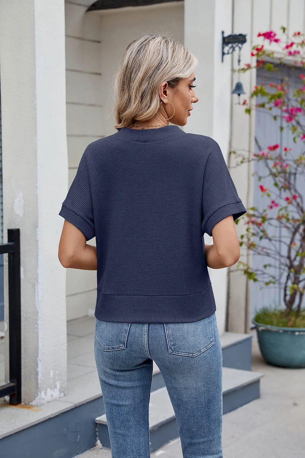Button Short Sleeve Top Cardigan V-Neck
