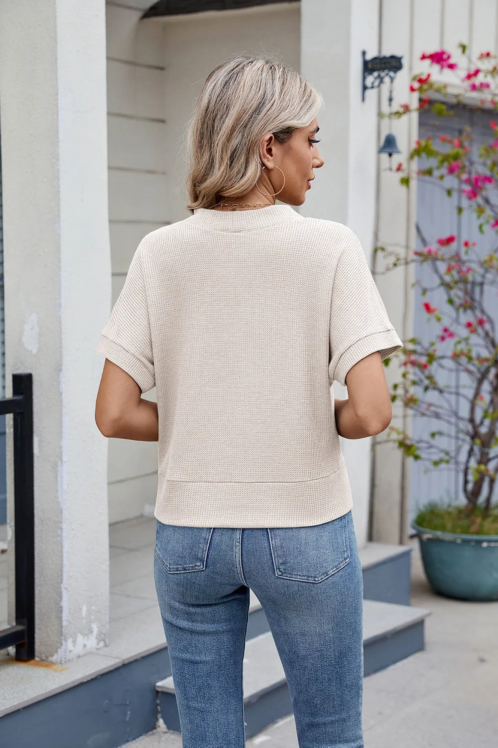 Button Short Sleeve Top Cardigan V-Neck