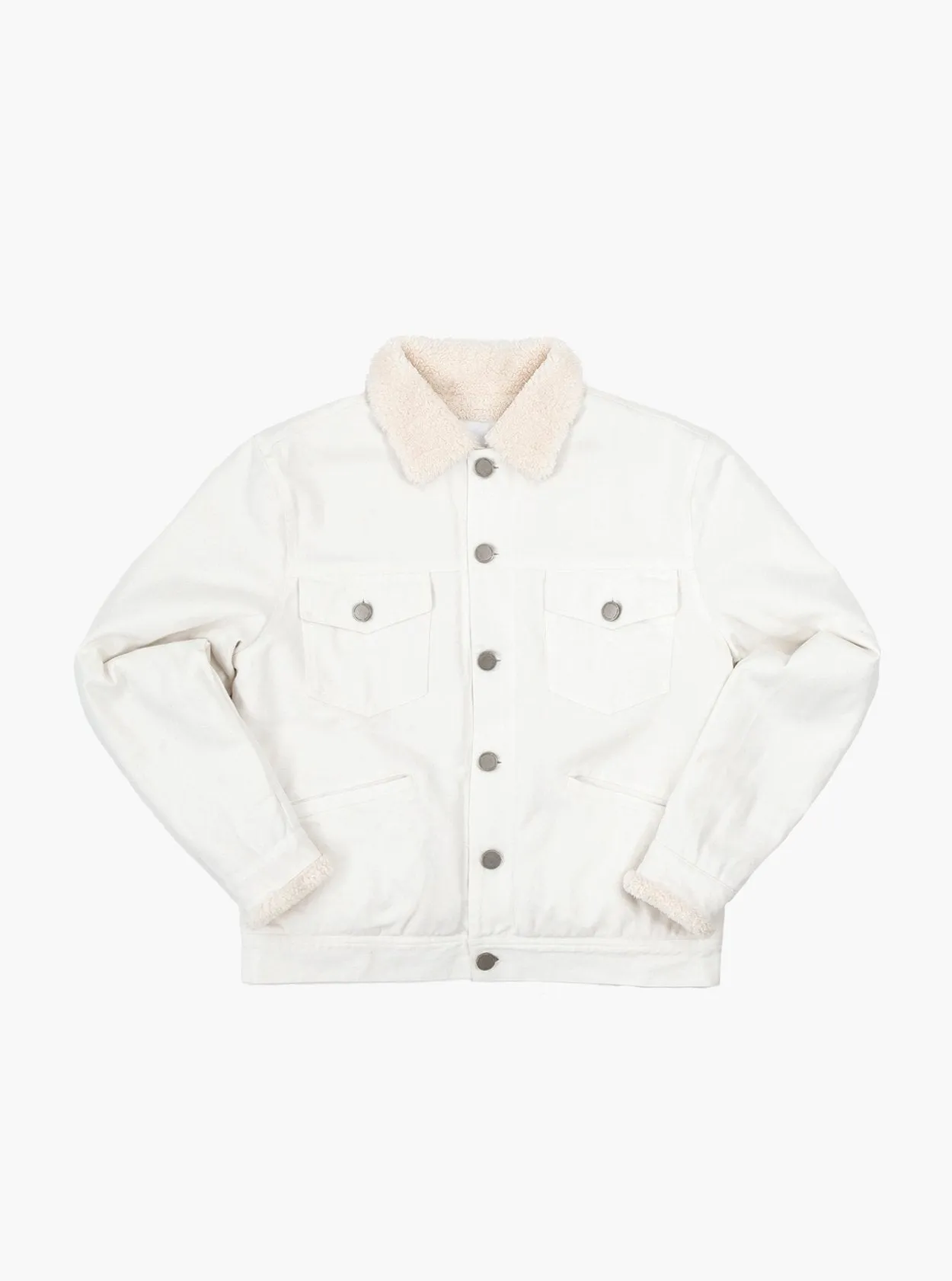 Caged Bird Shearling-Lined Denim Jacket in Off-White