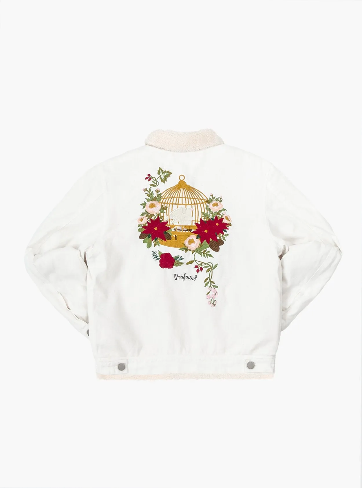 Caged Bird Shearling-Lined Denim Jacket in Off-White