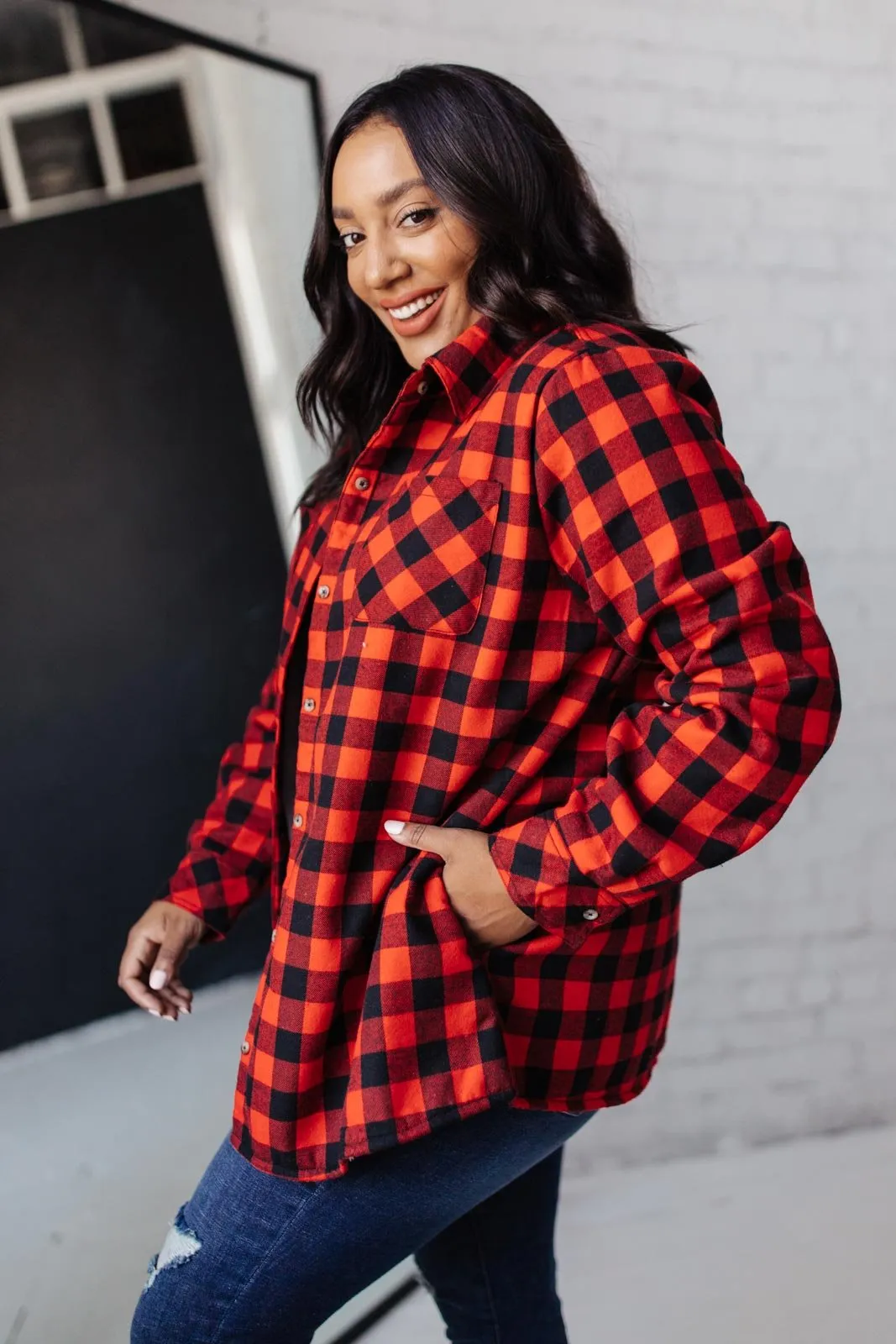 Campfire Buffalo Plaid Shacket in Black/Red