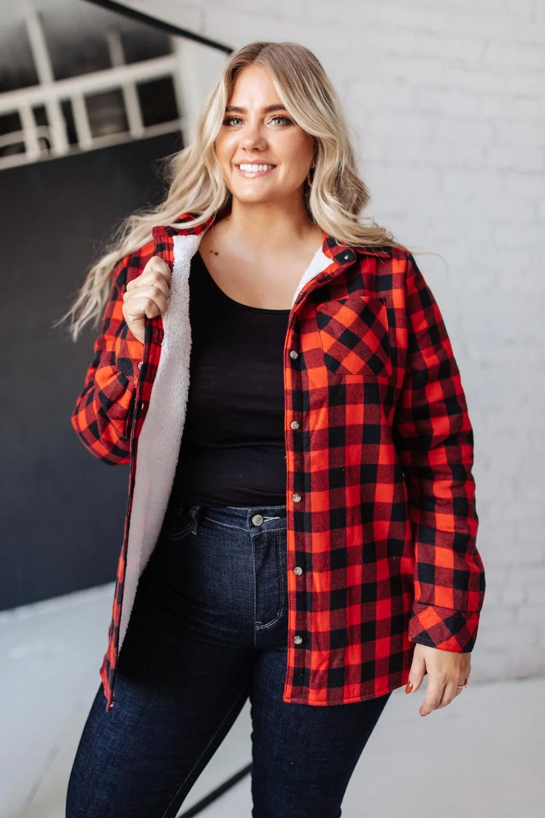 Campfire Buffalo Plaid Shacket in Black/Red
