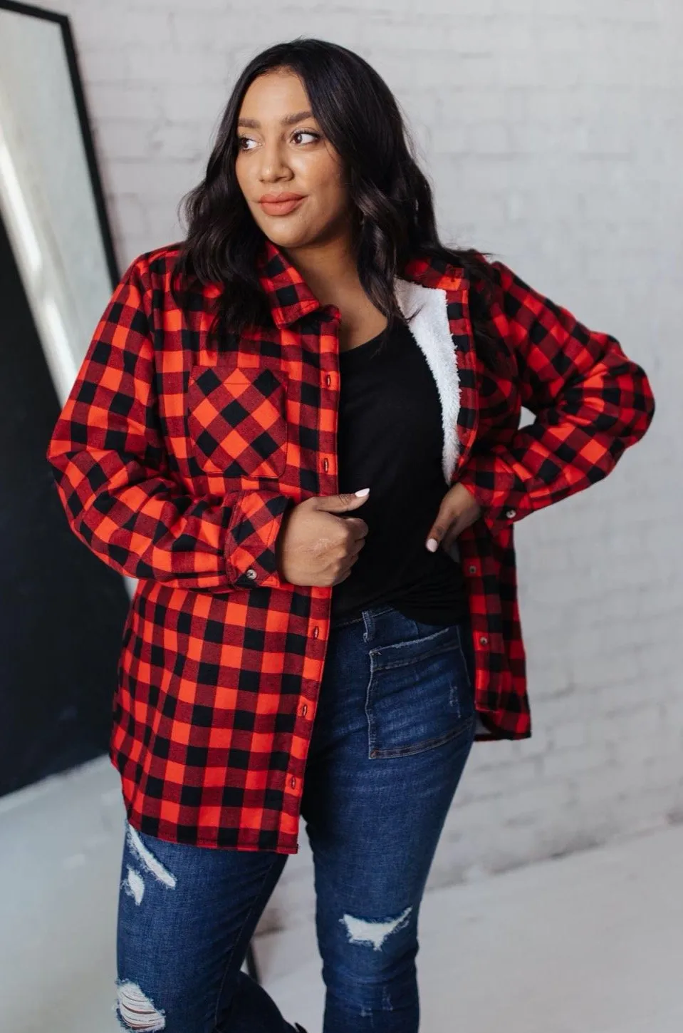 Campfire Buffalo Plaid Shacket in Black/Red