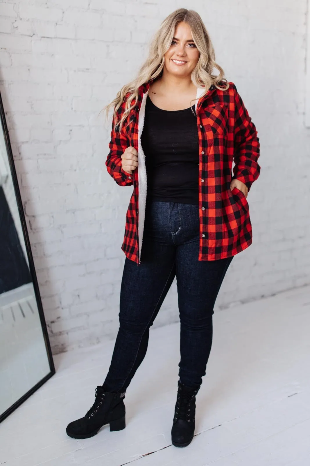 Campfire Buffalo Plaid Shacket in Black/Red