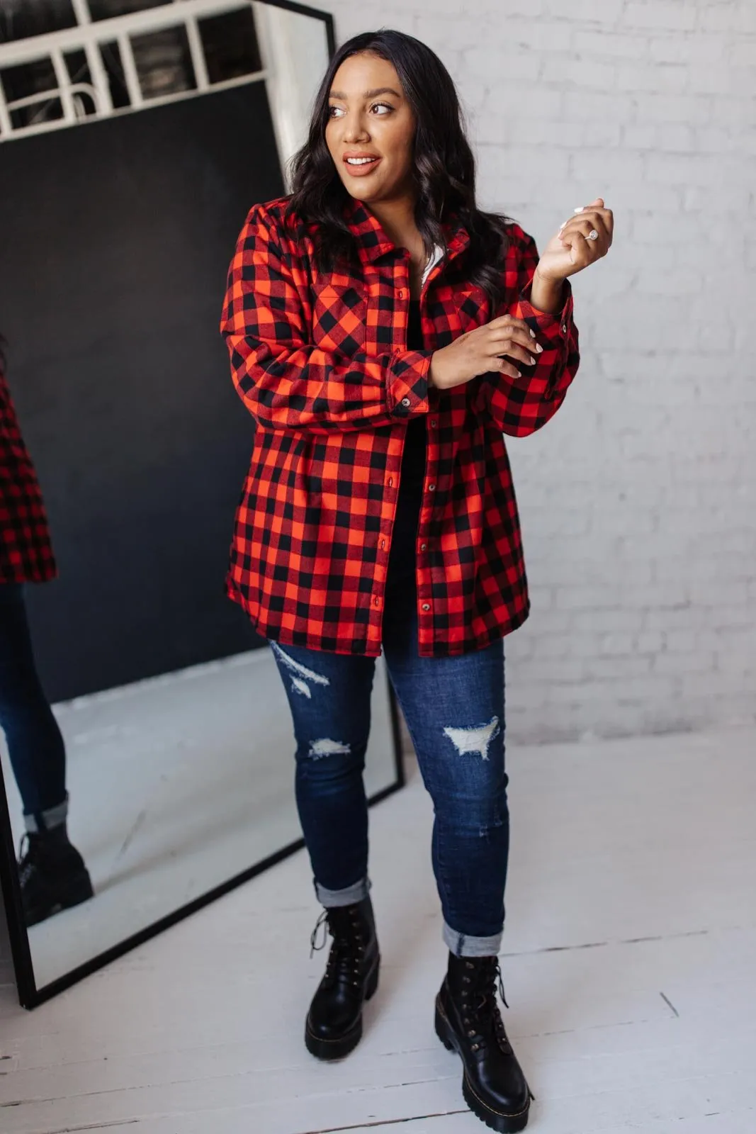 Campfire Buffalo Plaid Shacket in Black/Red