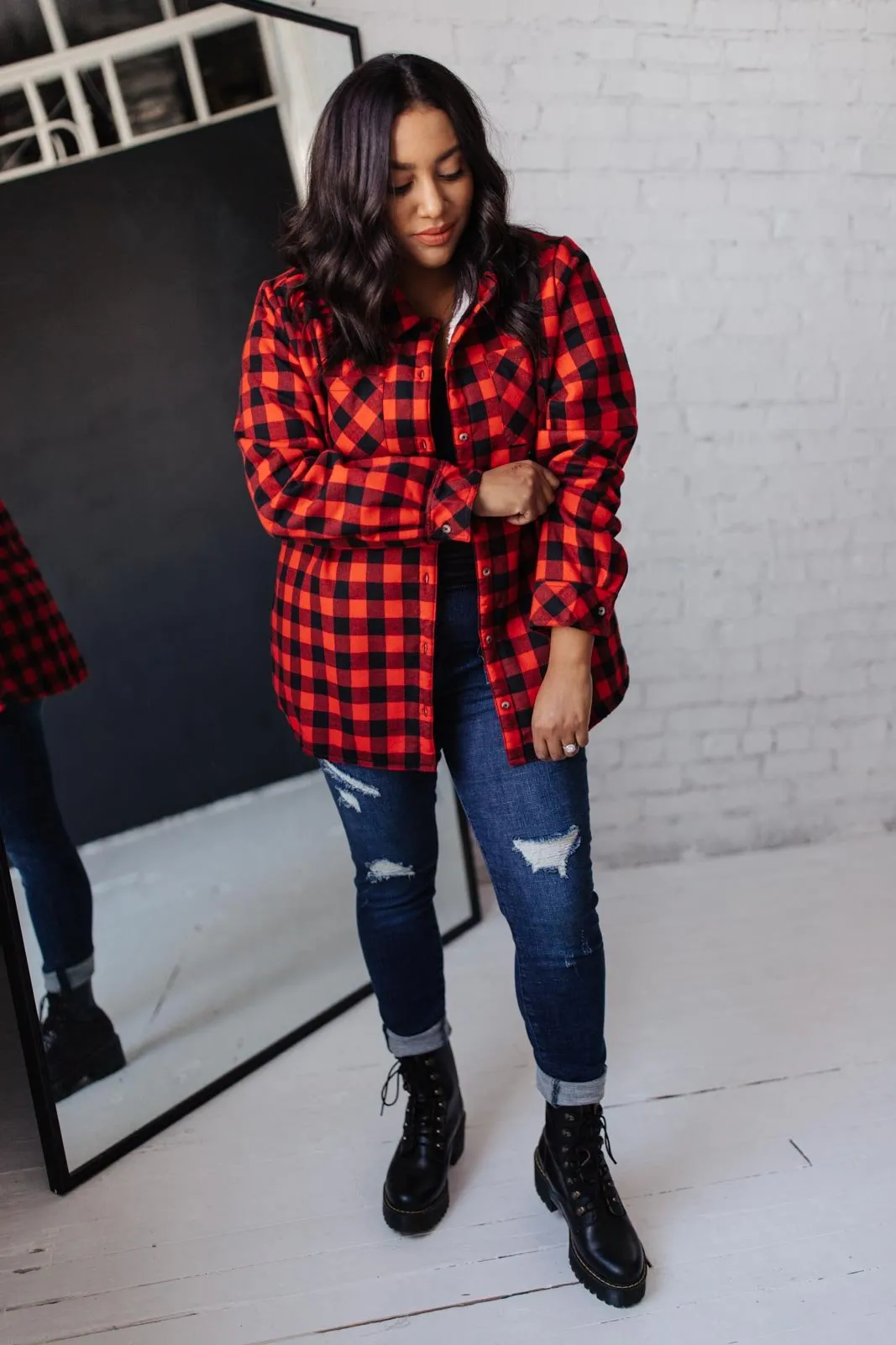 Campfire Buffalo Plaid Shacket in Black/Red