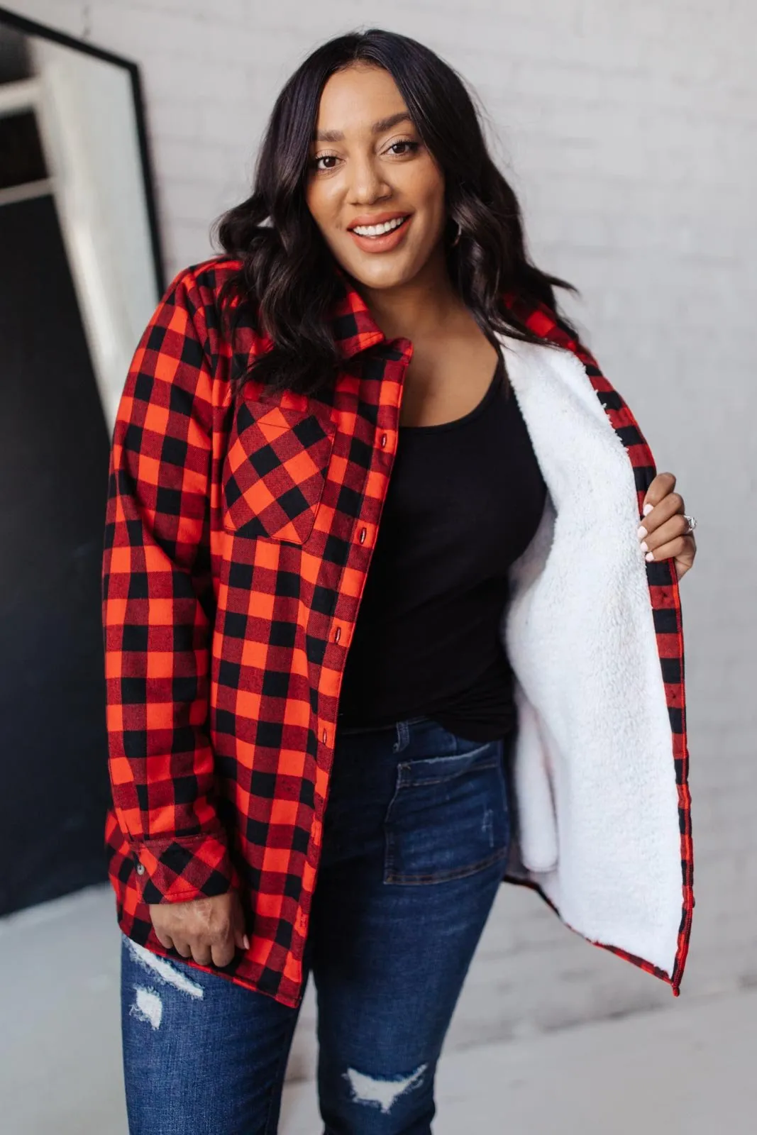 Campfire Buffalo Plaid Shacket in Black/Red