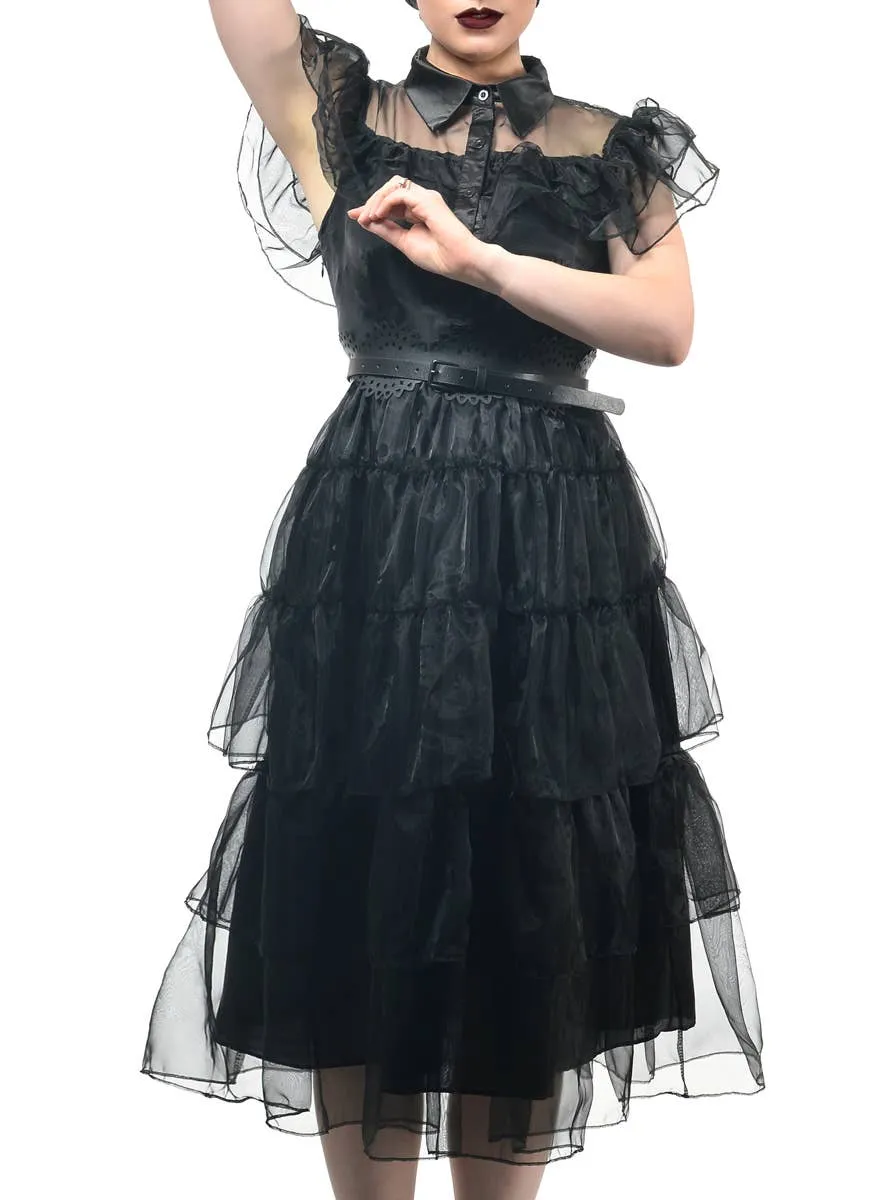 Deluxe Womens Wednesday Addams Party Dress Costume