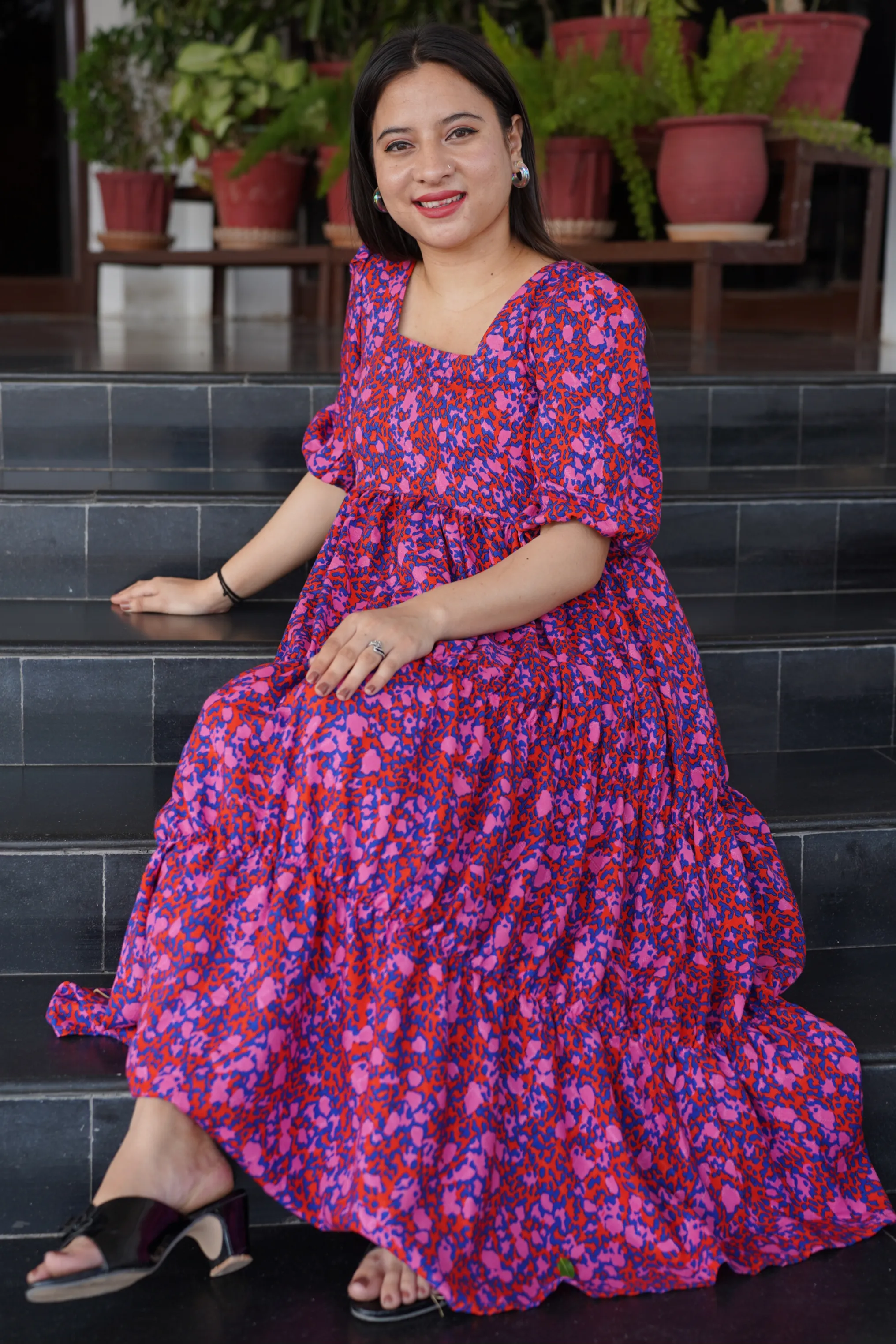 Electric Pink Tiered Dress