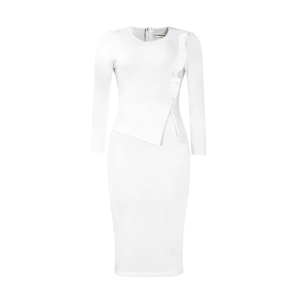Fashion Long-Sleeved Pleated Slim Package Hip Pencil Skirt Wholesale Dresses