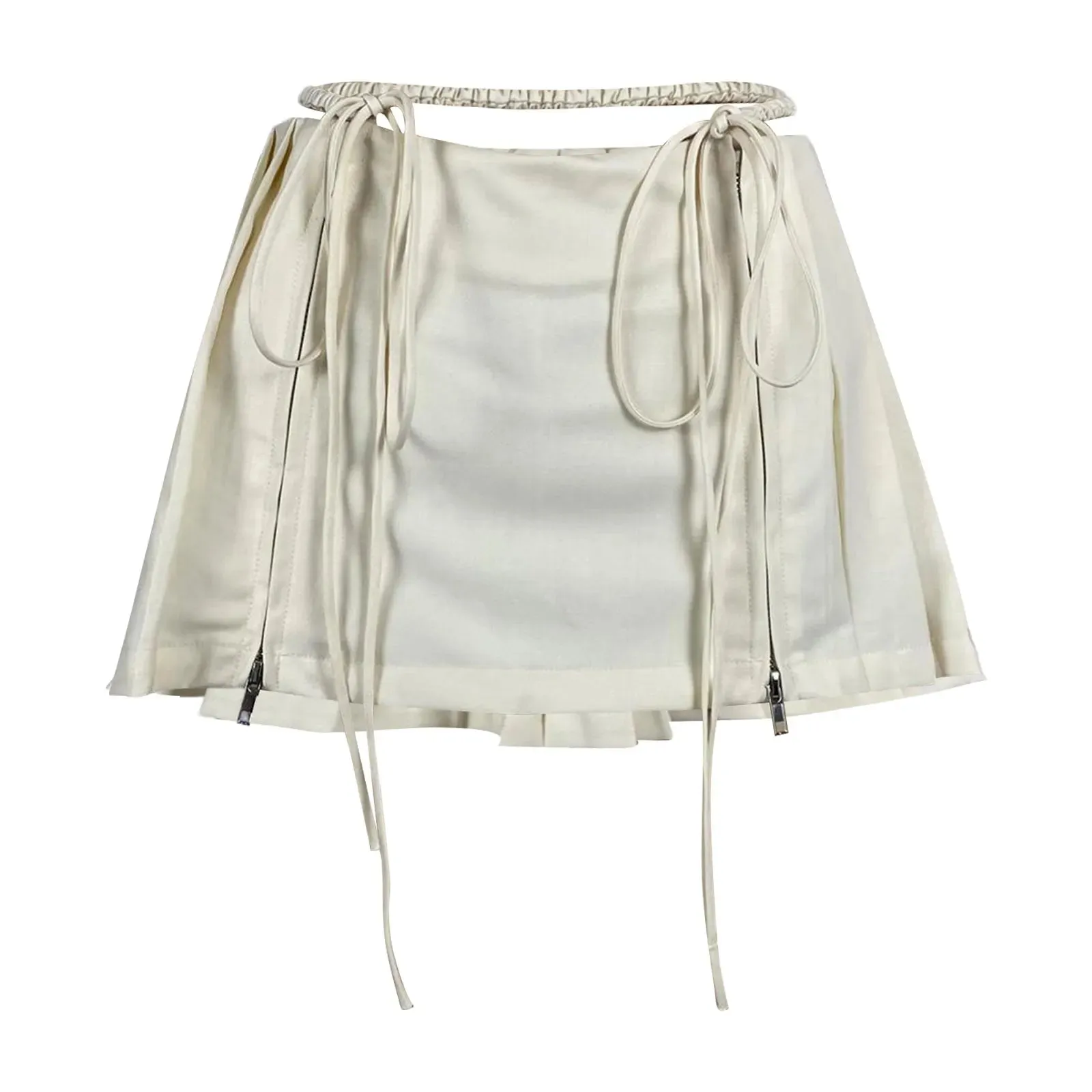 Fashionkova Women Y2K Mini Skirt Drawstring Low Waist Side Pleated Mini Skirt Kawaii Sweet 90s E-Girl Aesthetic Clothes Korean Fashion