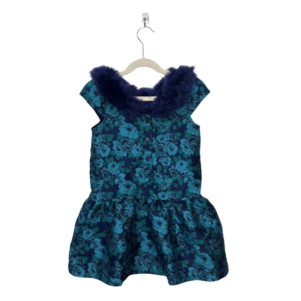 Floral Fur Collar Dress