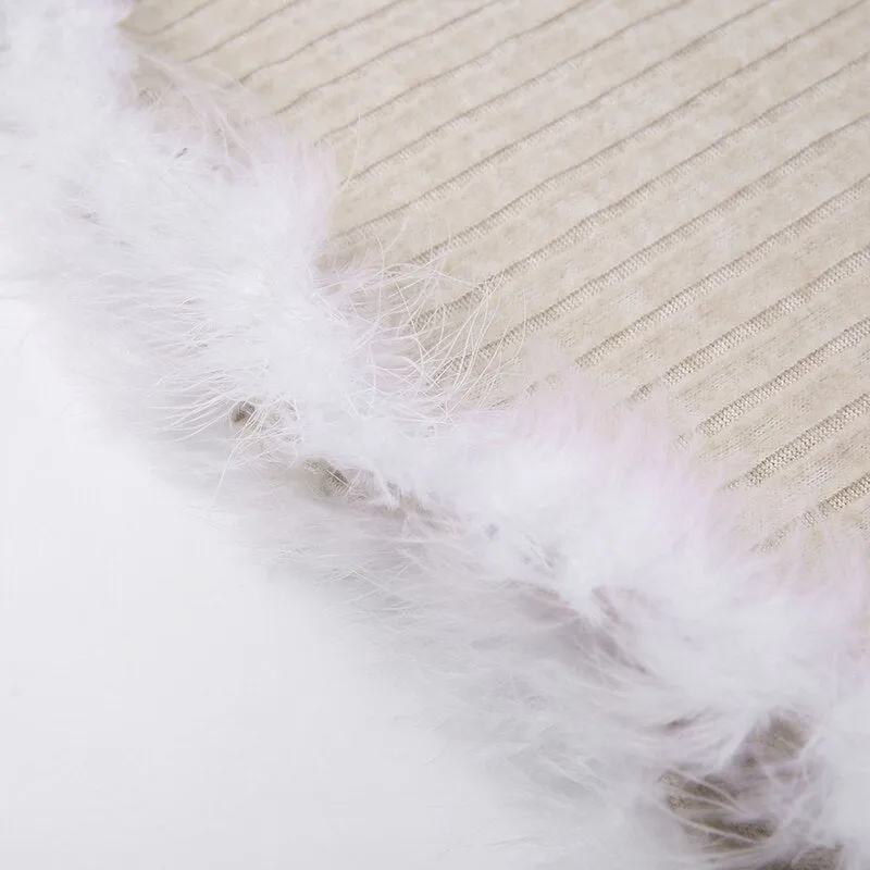 Fur Trim Knitted Slim Casual Long Dress