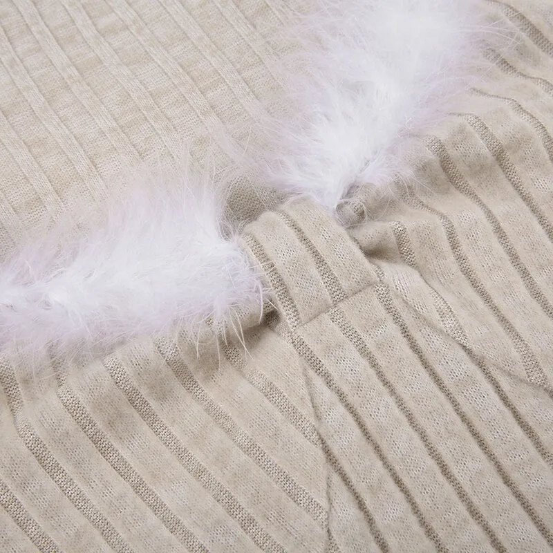 Fur Trim Knitted Slim Casual Long Dress