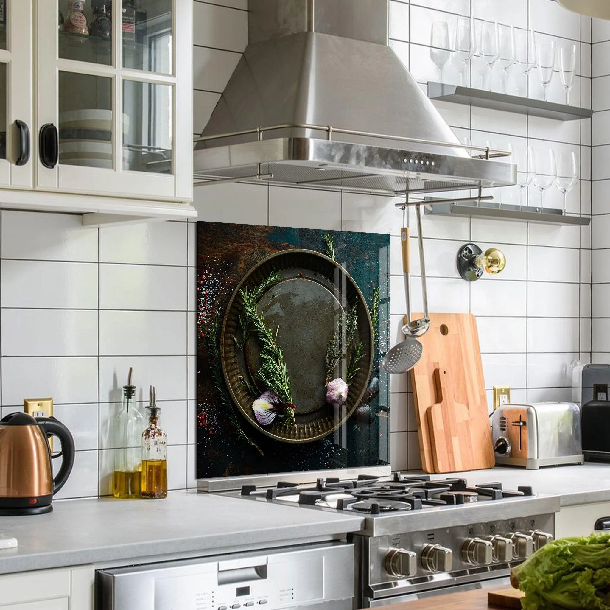 Garlic Onion Rosemary and Thyme | Glass Printed Backsplash for your Kitchen