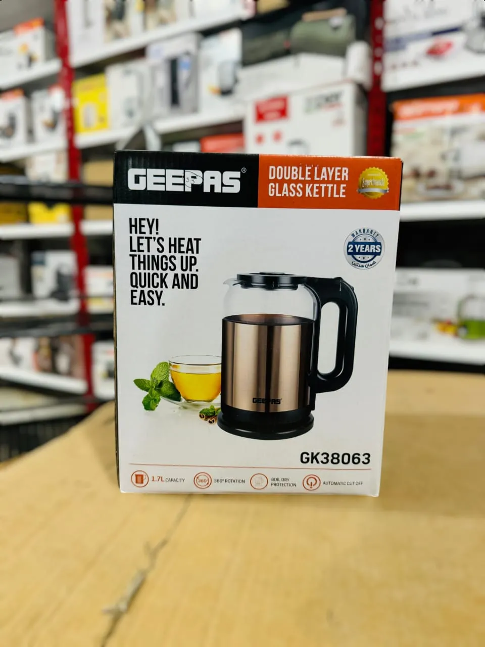 GEEPAS 1.7L Double Layer 1500W Glass Kettle-38063