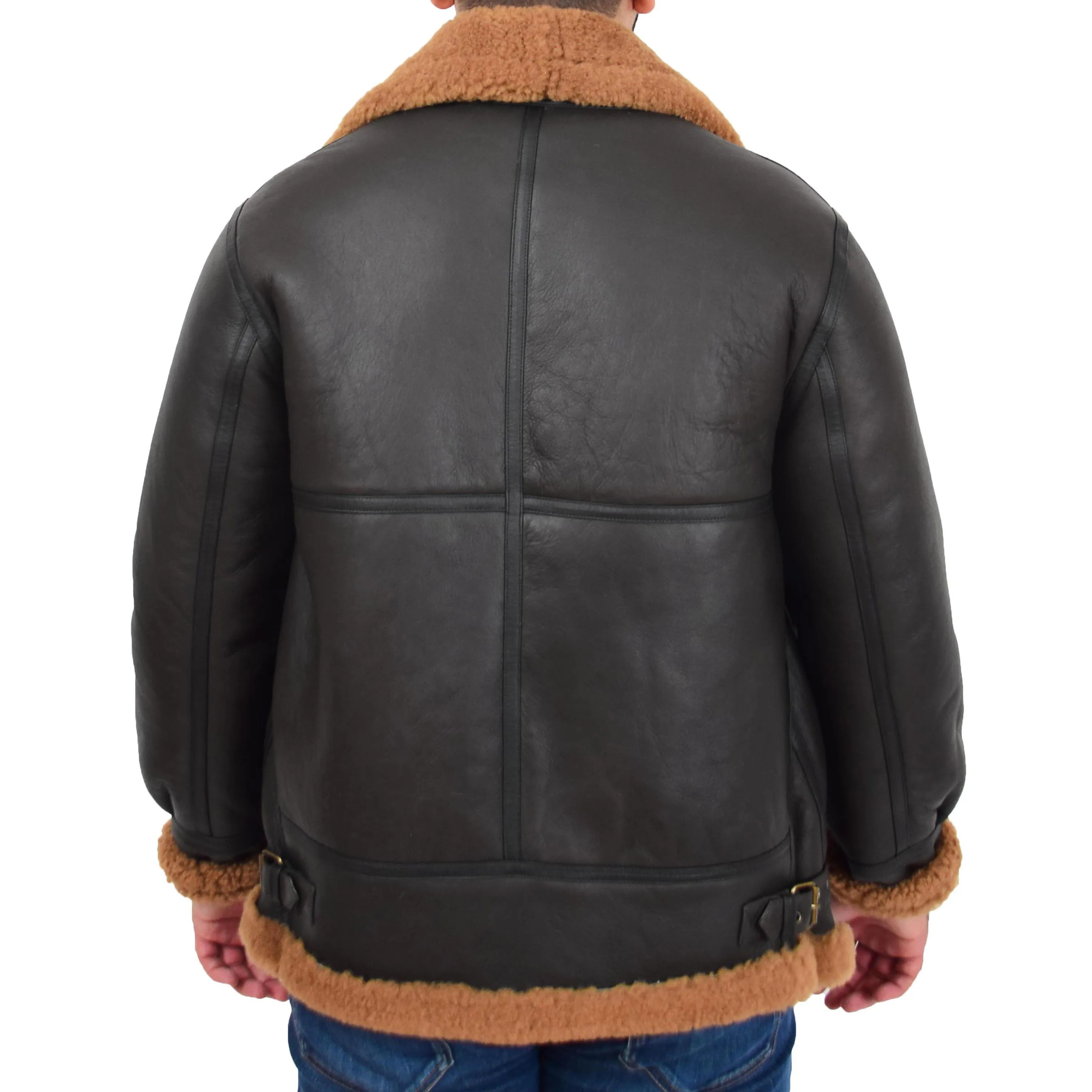 Genuine Sheepskin Flying Jacket For Men B3 Bomber Shearling Coat Thunder Brown/Ginger